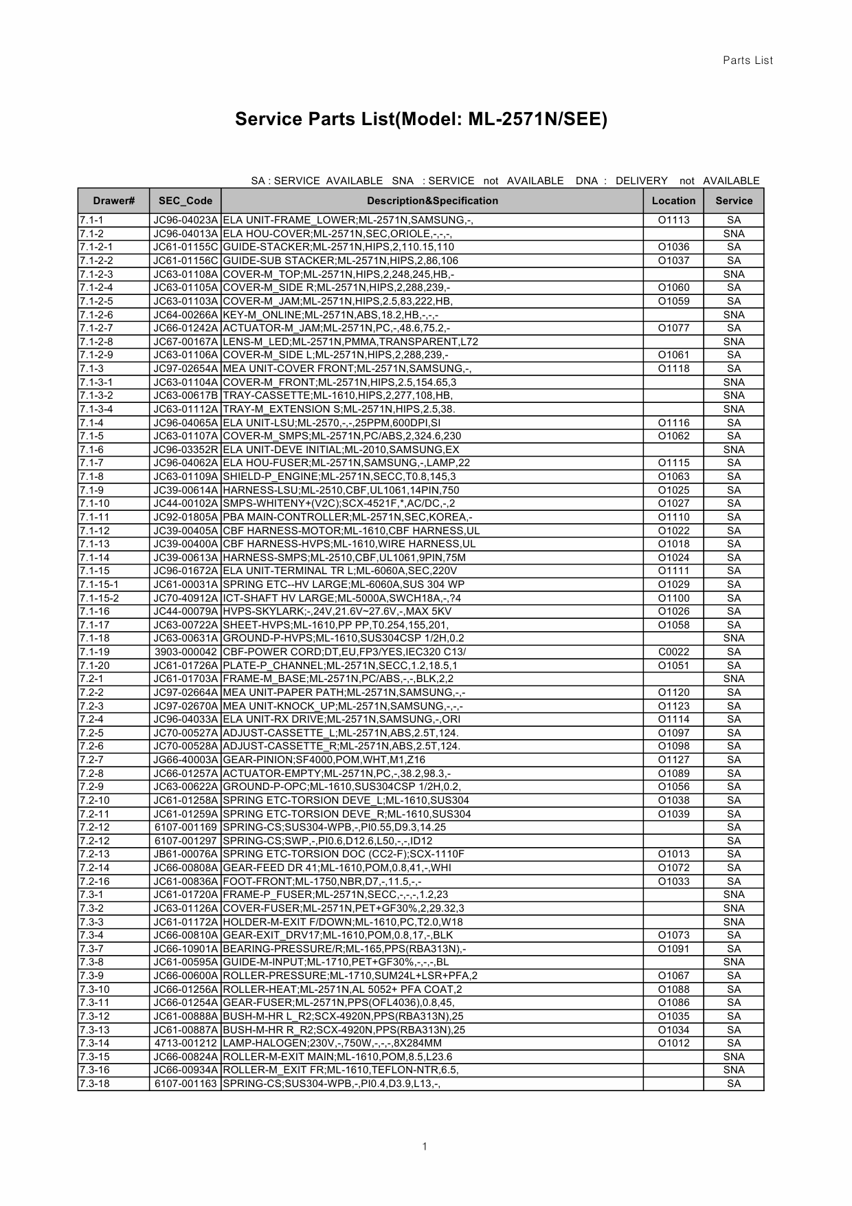 Samsung Laser-Printer ML-2571N Parts Manual-4